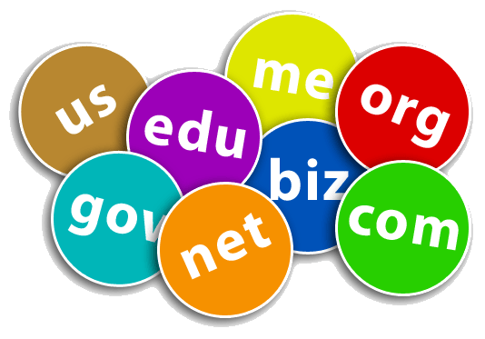 Domain name extensions including .com, .net, .org, .biz and .edu