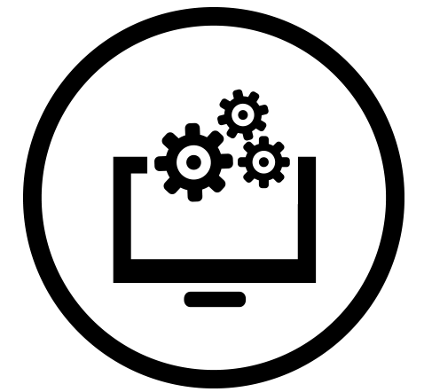Hardware solutions icon: monitor with gears