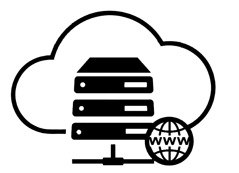 Domain and hosting icon: server in a cloud with a www globe