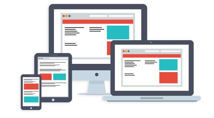 Responsive website design shown on a desktop monitor, laptop, tablet and phone